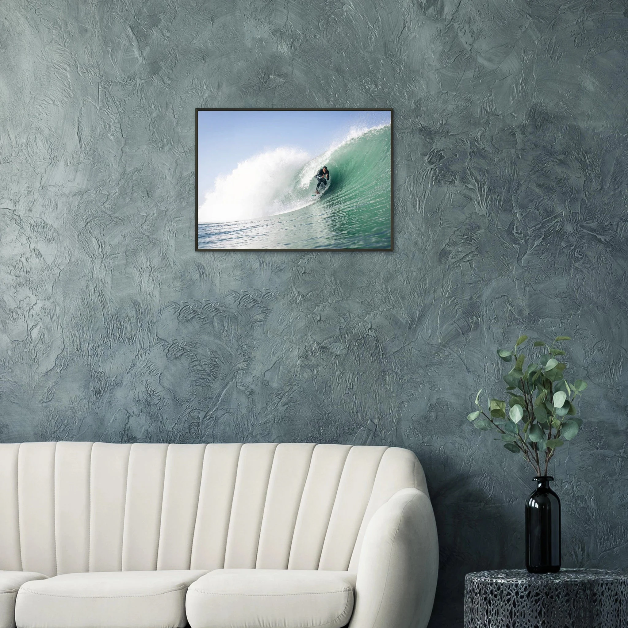 Seignosse, Frankreich – Dünenstrand in den Landes mit hohlen Beachbreaks und ausgeprägter Herbstsaison. Poster im Metallrahmen.