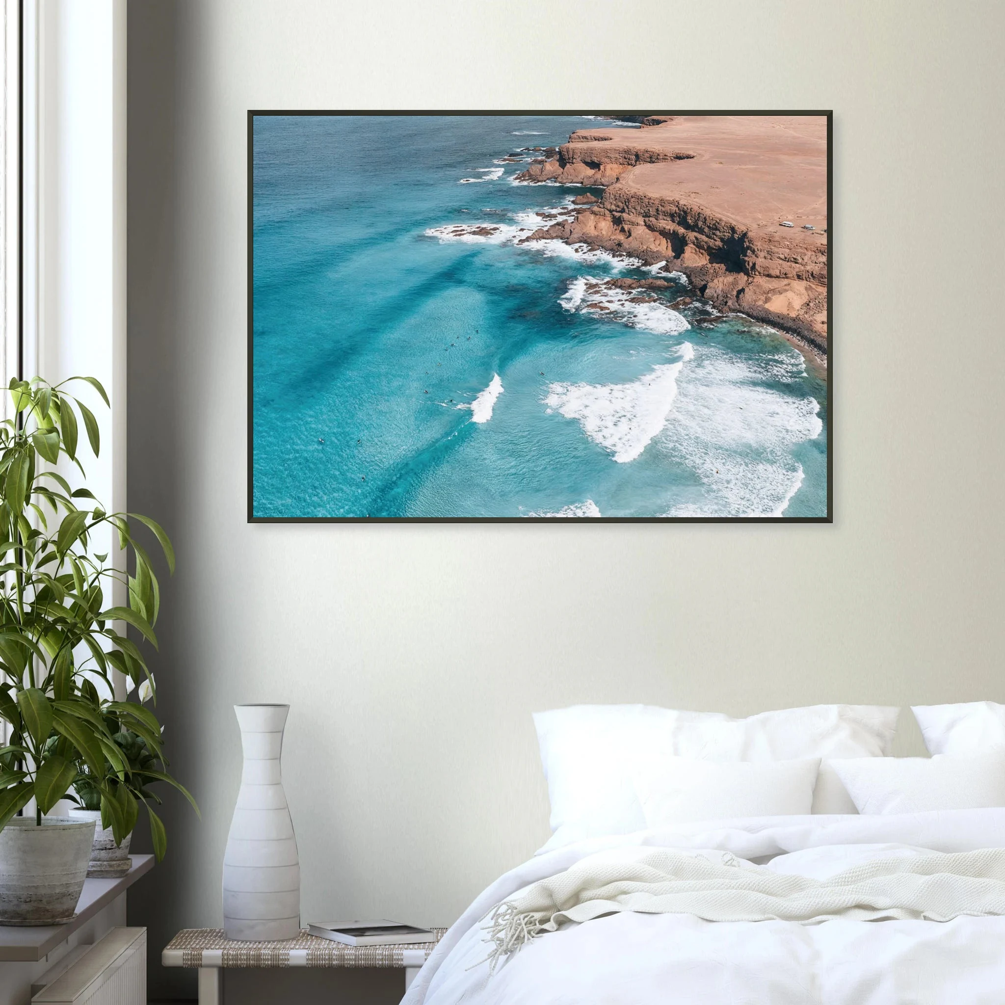 Fuerteventura, Spanien – Kanareninsel mit Vulkangestein-Reefbreaks im Norden und ganzjährig konstantem Atlantik-Swell. Poster im Metallrahmen.