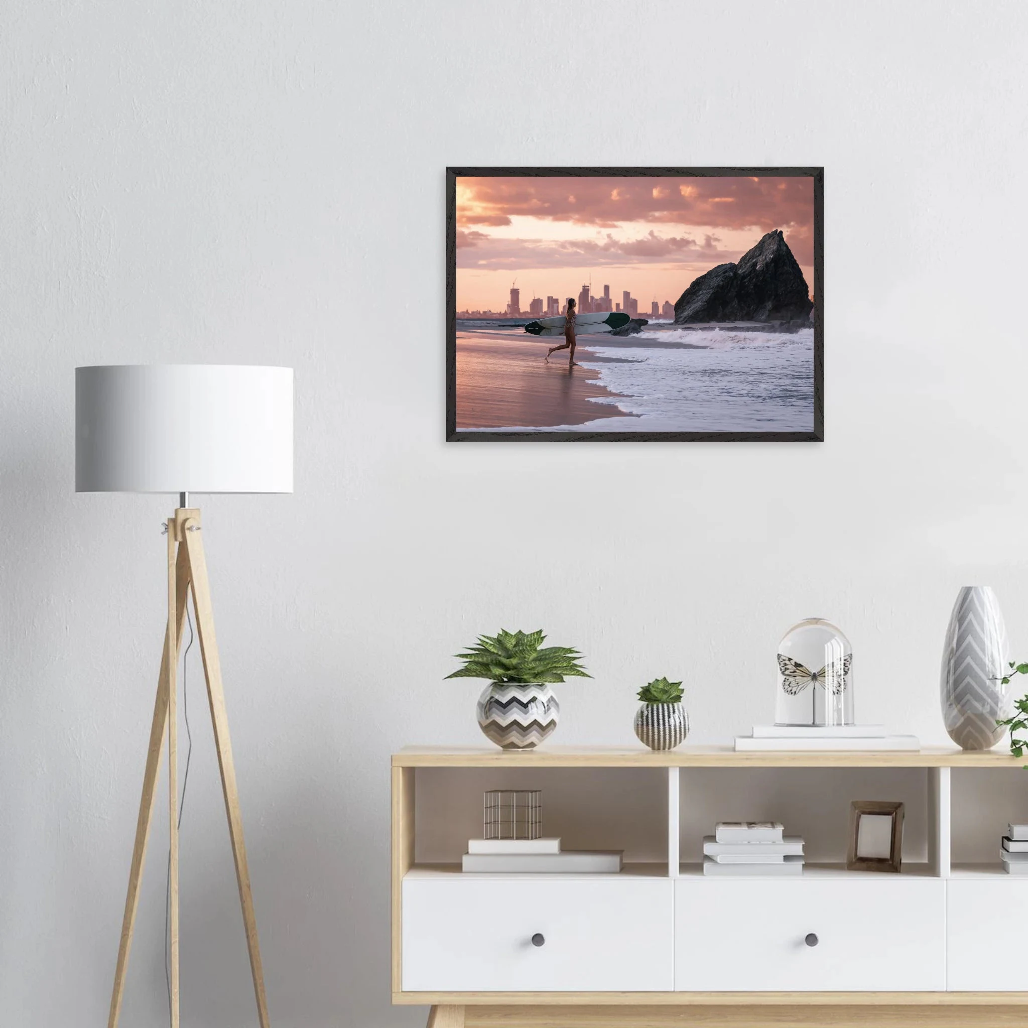 Gold Coast, Australien – Queensland-Küste mit Superbank Pointbreaks wie Snapper Rocks und Kirra. Poster im Galerie-Holzrahmen.