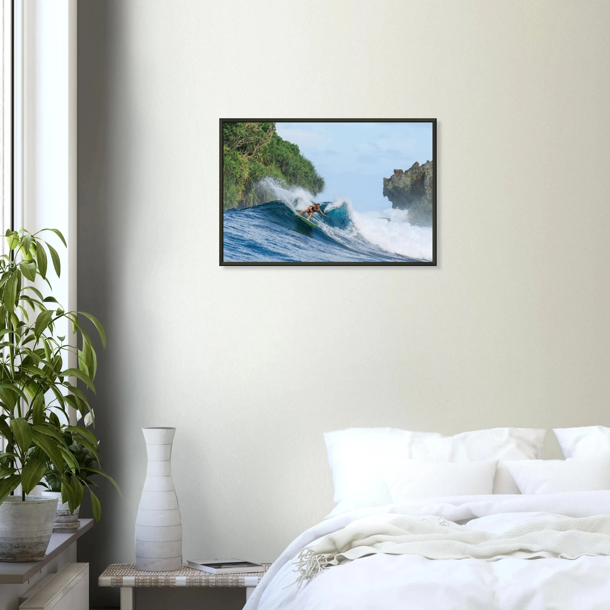 Siargao, Philippinen – Tropische Insel mit rechtem Reefbreak Cloud 9, Austragungsort der Siargao Cup. Poster im Metallrahmen.