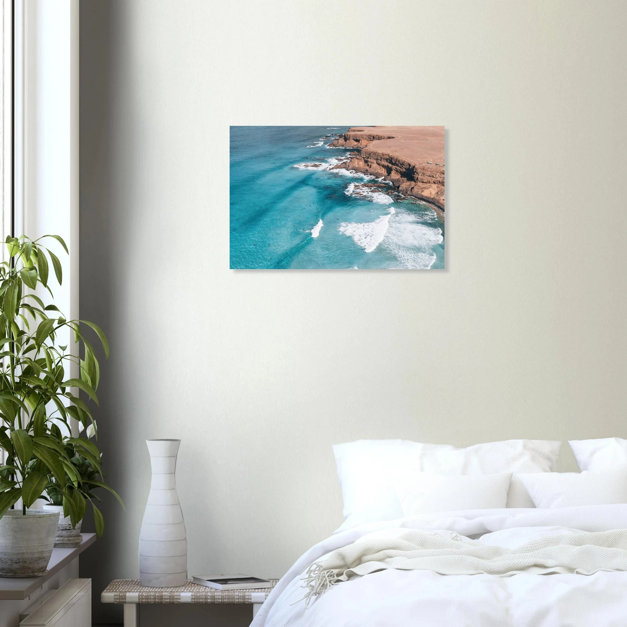 Fuerteventura, Spanien – Kanareninsel mit Vulkangestein-Reefbreaks im Norden und ganzjährig konstantem Atlantik-Swell. Kunstdruck auf Alu-Dibond.