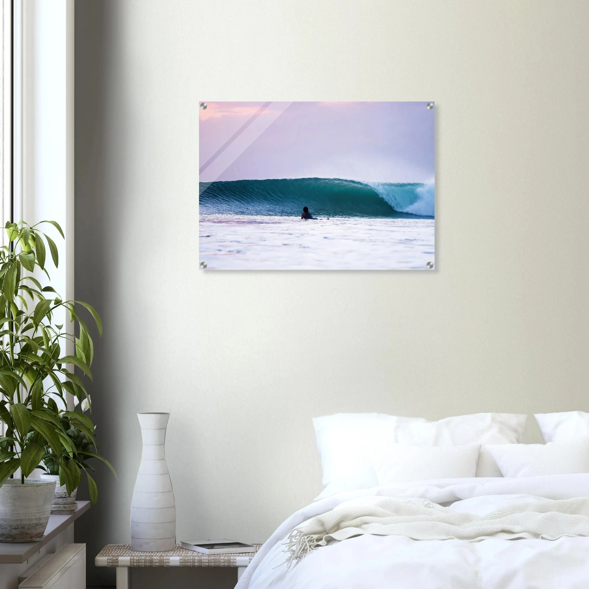 Kuta Beach, Bali (Indonesien) – Belebter Beachbreak im Süden Balis, klassischer Einsteiger-Spot mit weichen Wellen. Kunstdruck auf Acrylglas.