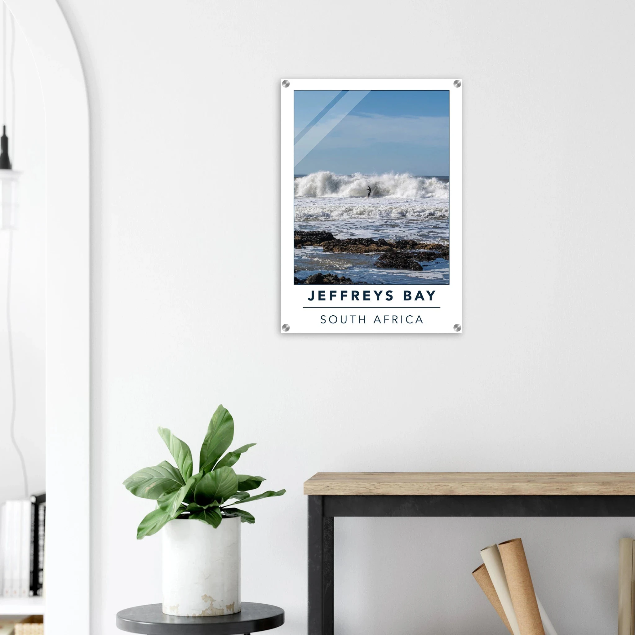Jeffreys Bay, Südafrika – Supertubes-Pointbreak am Indischen Ozean, Austragungsort der WSL Corona Open J-Bay. Kunstdruck auf Acrylglas.
